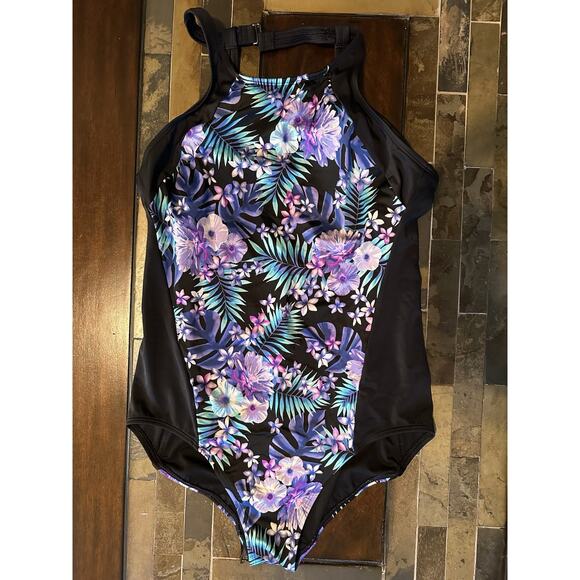 Lands End Women's size 14 Fun Multicolor One Piece Floral Swimwear - Picture 14 of 16